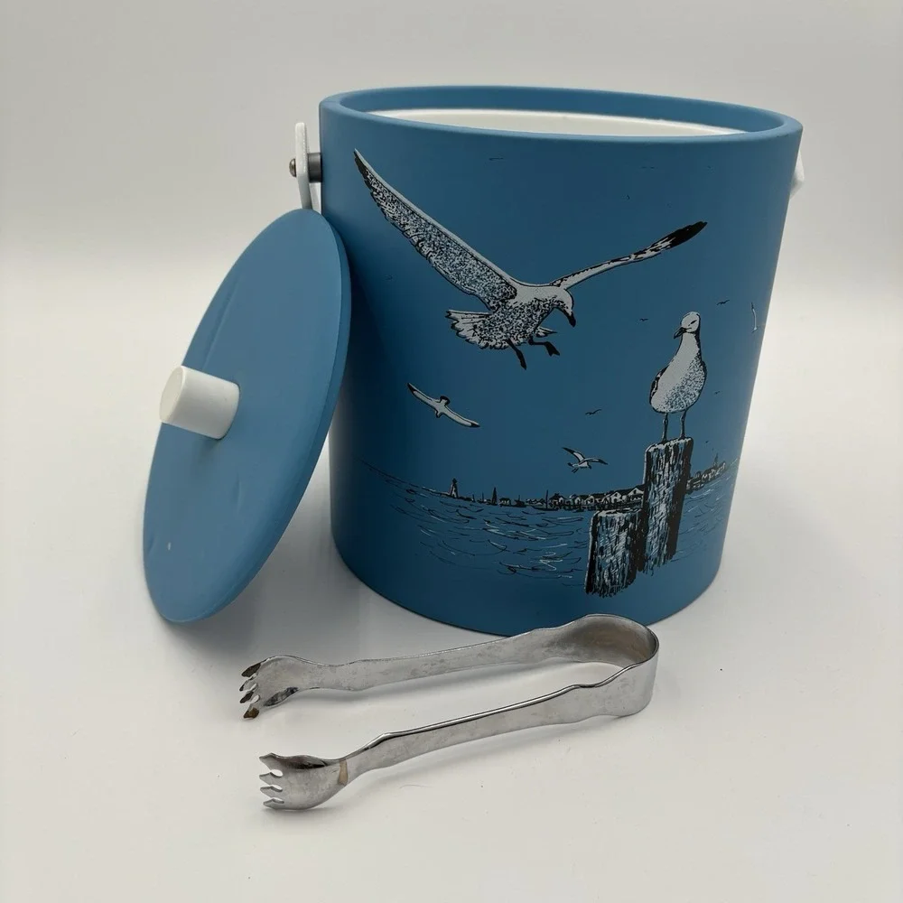 Vintage Summertime Ice Bucket With Tongs - Seagull‎ Pier Design